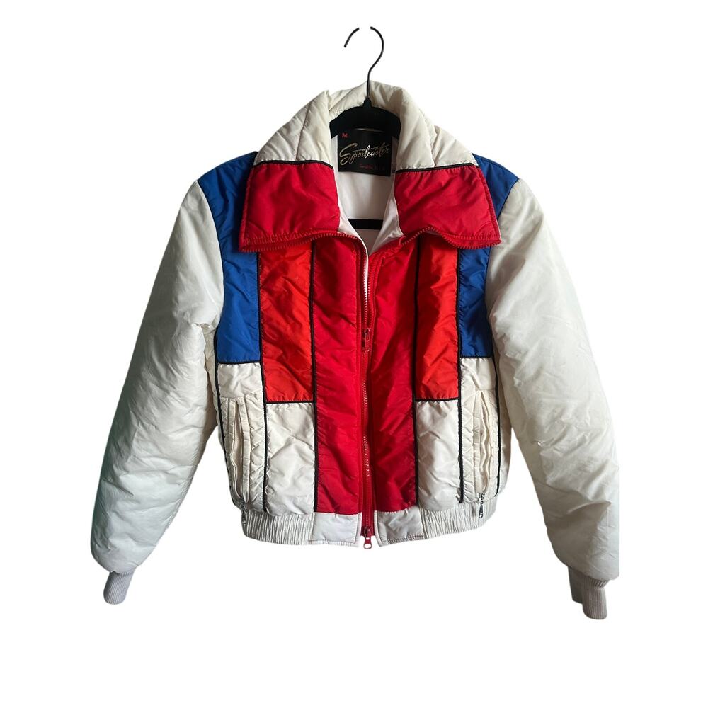 Vintage Sportcaster Ski Jacket M Red White Blue Colorblock Made USA 80s 90s